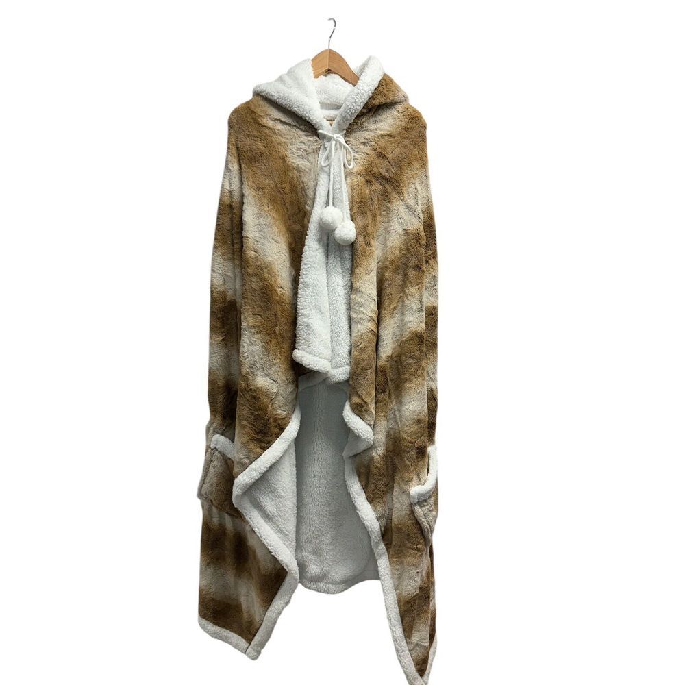 Poncho Hooded Blanket Wearable‎ Sherpa Blanket Throw 47"x73" w/Hood Pockets New